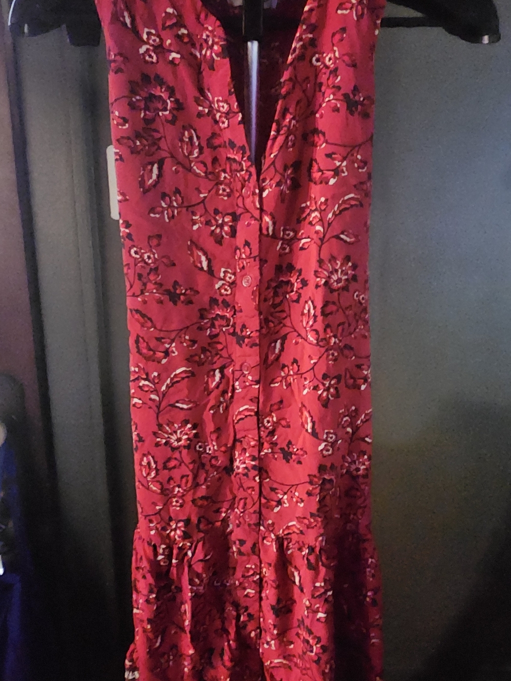 Red Floral Button-Front Maxi Dress